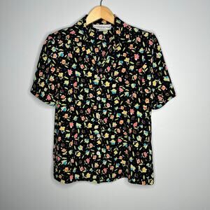 Vintage Fundamental Things‎ Petites Women’s Black Floral Button-Down Shirt